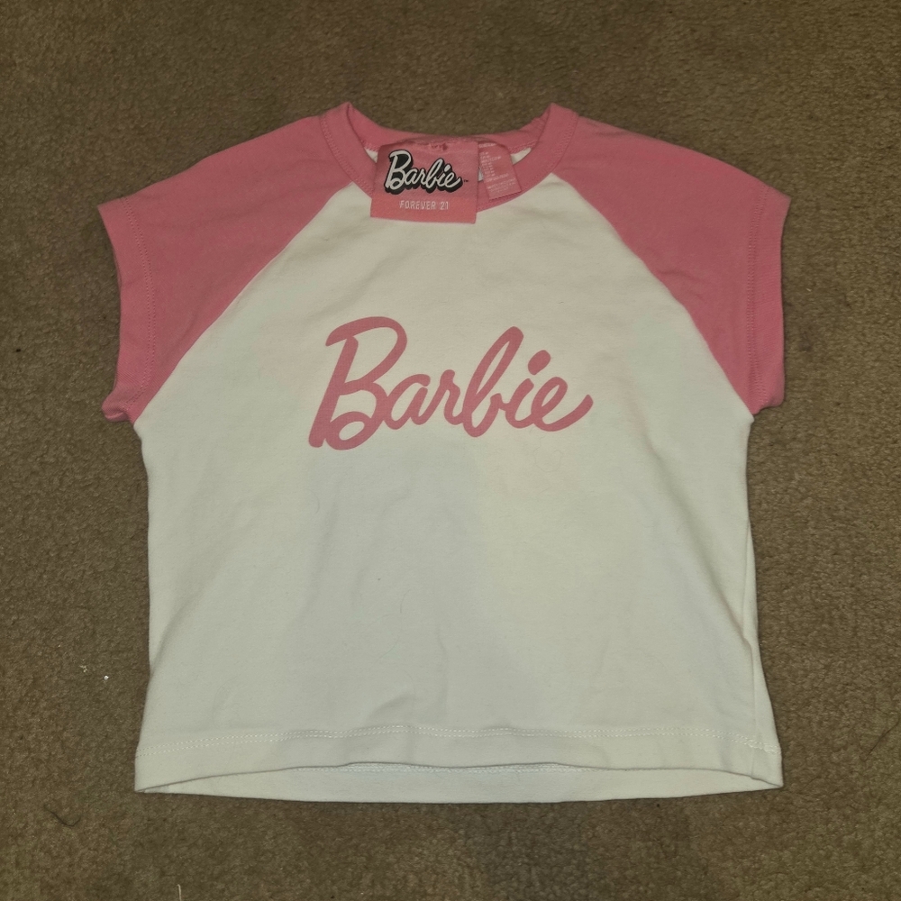 Barbie Pink and White Crop Top M
